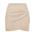 thumbnail image 5 of LWavelet Ruched Wrap Mini Skirt Women Stylish Fall Casual Slim-Fit Trendy Bottoms Beige M, 5 of 5