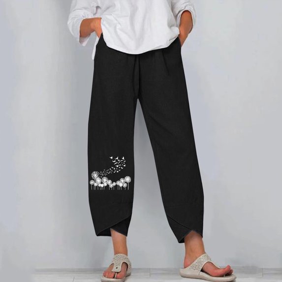 HUPOM Palazzo Pants For Women Casual Womens Pants Carpenter High Waist Rise Full Slim Straight Black 2XL