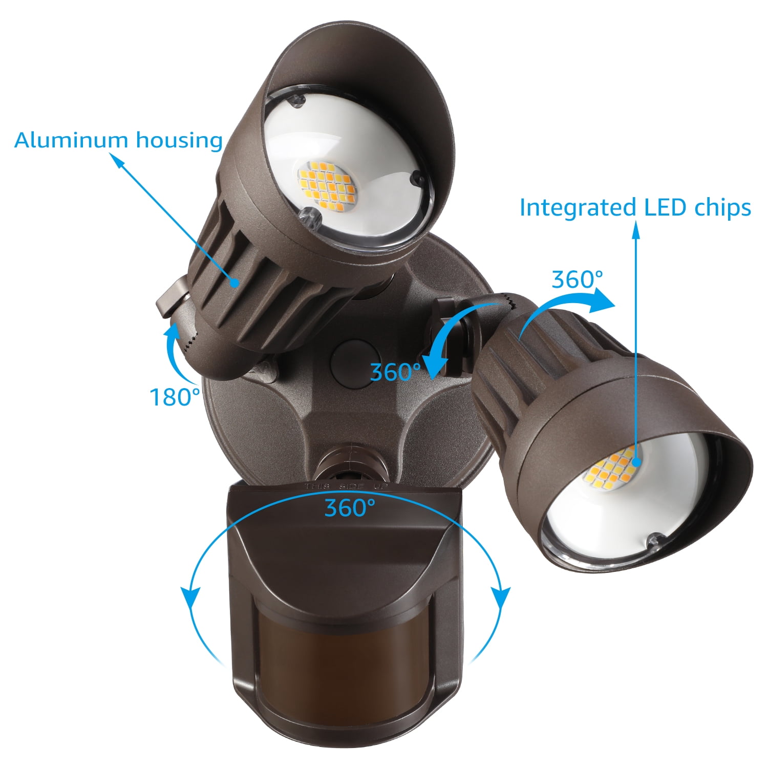 4 Pack 3CCT 2-Head Adjustable LED Security Light, Motion Sensor Flood Lights Outdoor Dusk to Dawn, 3000K/4000K/5000K Selectable, Bronze