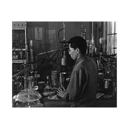 Frank Hirosawa half-length portrait standing in the laboratory facing equipment  Ansel Easton Adams was an American photographer best known for his black-and-white photographs of the American West  (Best Lighting Equipment For Portraits)