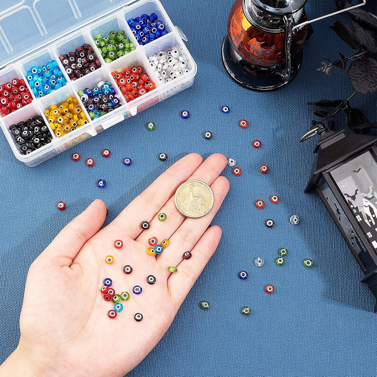650pcs Lampwork Beads 10 Colors Charms Glass Turkish Beads 6x3mm Flat Round Spacer Beads