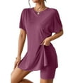 thumbnail image 2 of Women'S 2 Pieces Short Sleeve Lounge Sets Oversized T-Shirts and Biker Shorts Wine Red S, 2 of 7
