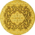 thumbnail image 1 of Ahgly Company Machine Washable Indoor Round Medallion Yellow Traditional Area Rugs, 6' Round, 1 of 4