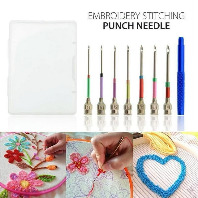 Weloille Embroidery Punch Needle Kit, Punch Needle Supplies with Embroidery Tool Case, A Set of Full-Model Embroidery Needles with Interchangeable Heads