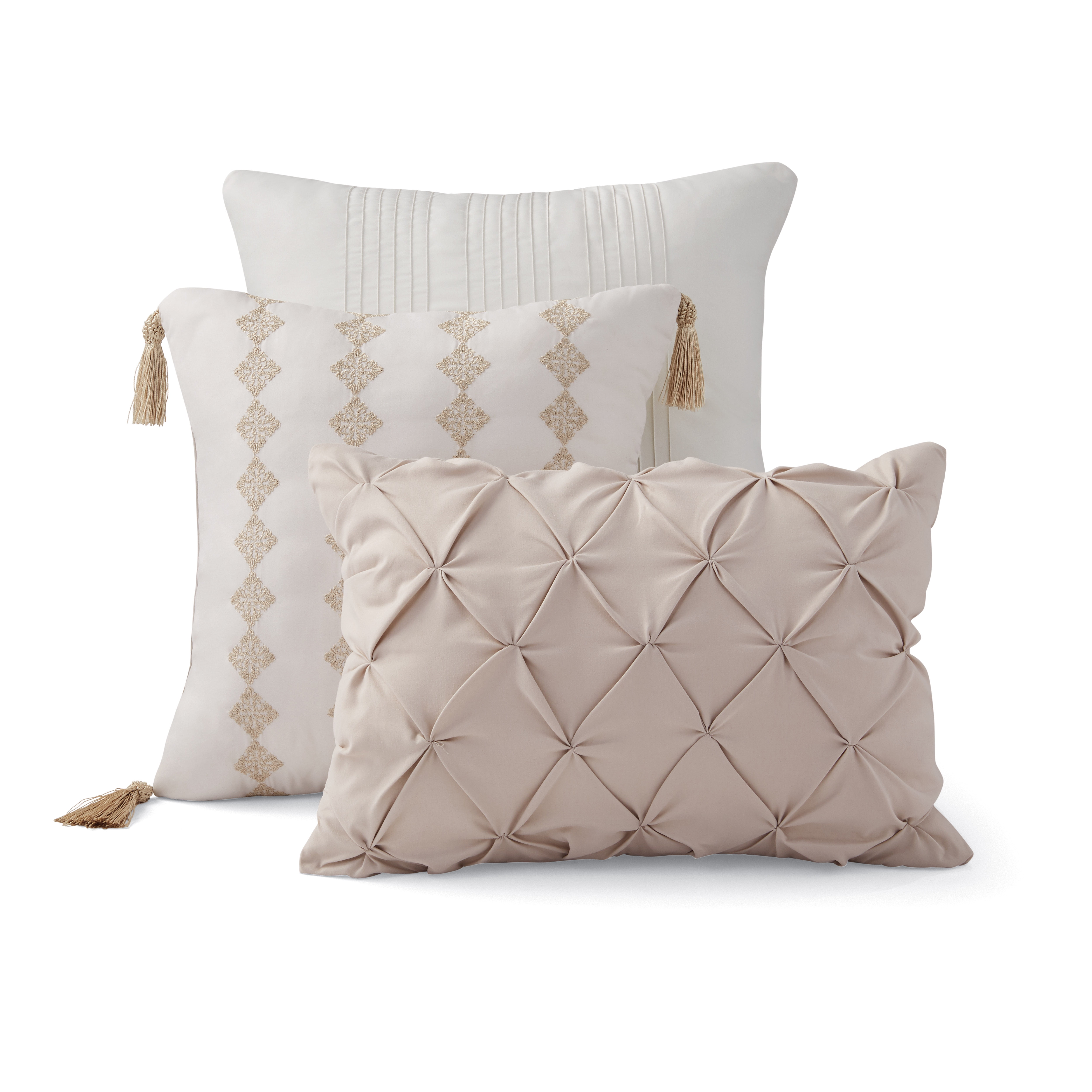Mainstays 7-Piece Ivory Quilted Jacquard Comforter Set, Full/Queen