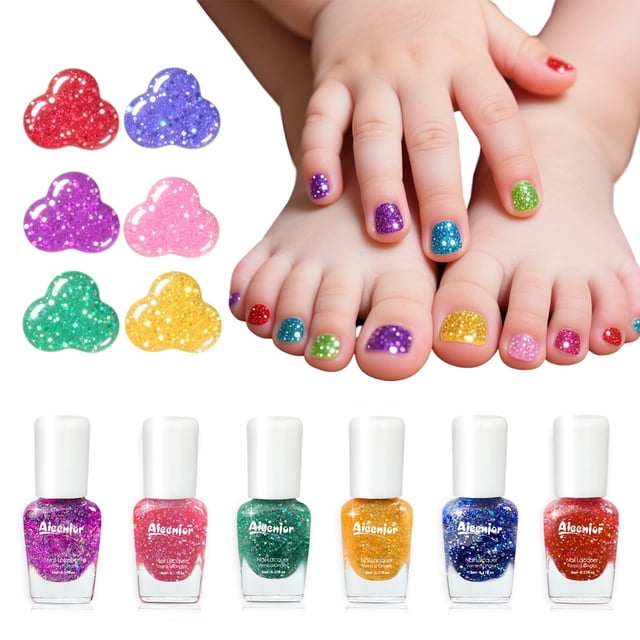 Set de esmaltes de uñas Aieenjor Non-Toxic Glitter Quick Dry Kids 3+