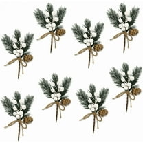8Pcs Christmas Berries Red Stems Evergreen Pine Branch, Christmas Picks Spray Artificial Pine Cones Holly Stem Craft Winter Holiday Floral Picks for Decor DIY Xmas Garland Wreath Ornament , 8inch