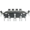 Hanover Dawson 11-Piece Dining Set with 10 Sling Chairs and an Expandable 40" x 118" Table