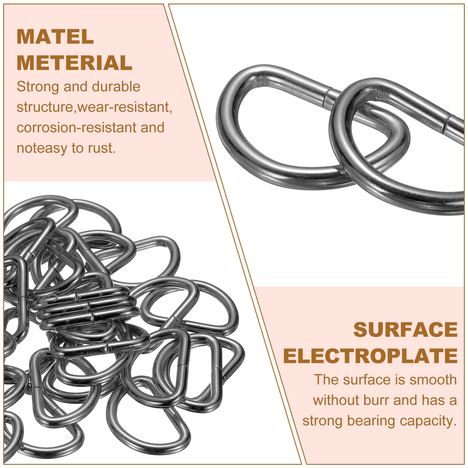 Uxcell 100pcs D Ring 1" (25mm) Metal Electroplate D-Shape Buckle Clips, Gunmetal