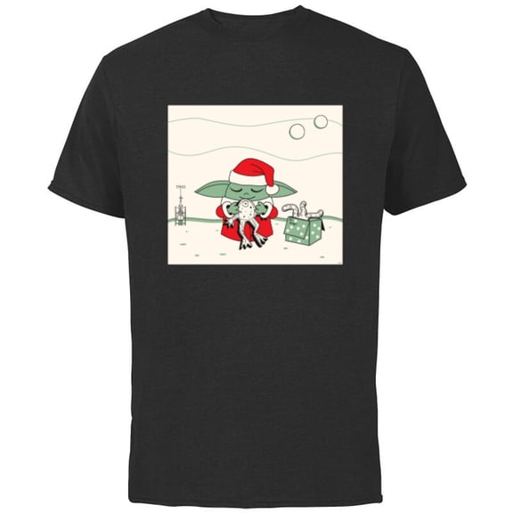 Star Wars Grogu Santa Costume with Holiday Christmas Cookies - Short Sleeve Cotton T-Shirt for Adults - Customized-Black