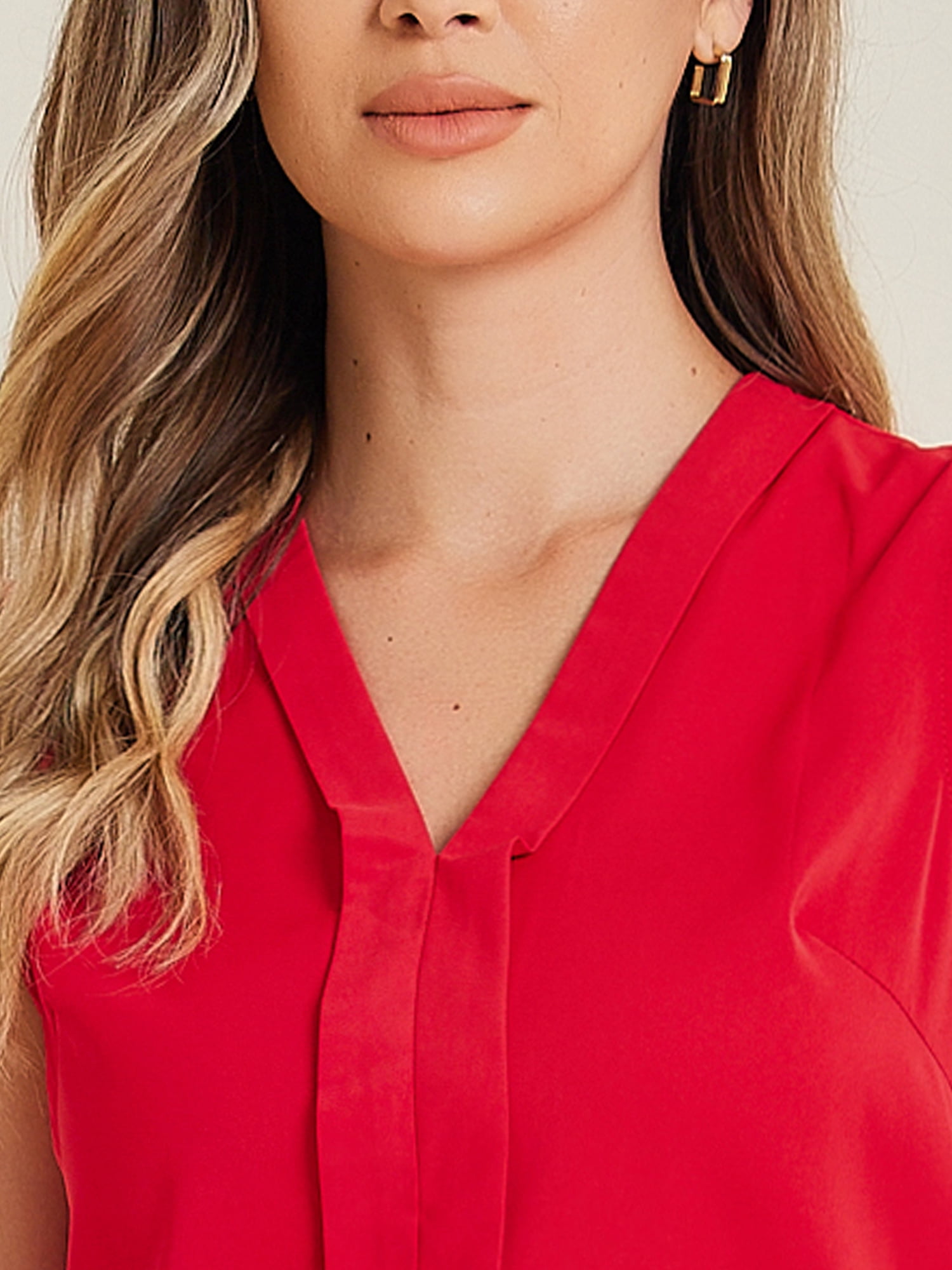 DARING DIVA Sleeveless Pleated Front Work Office Blouse XS Red