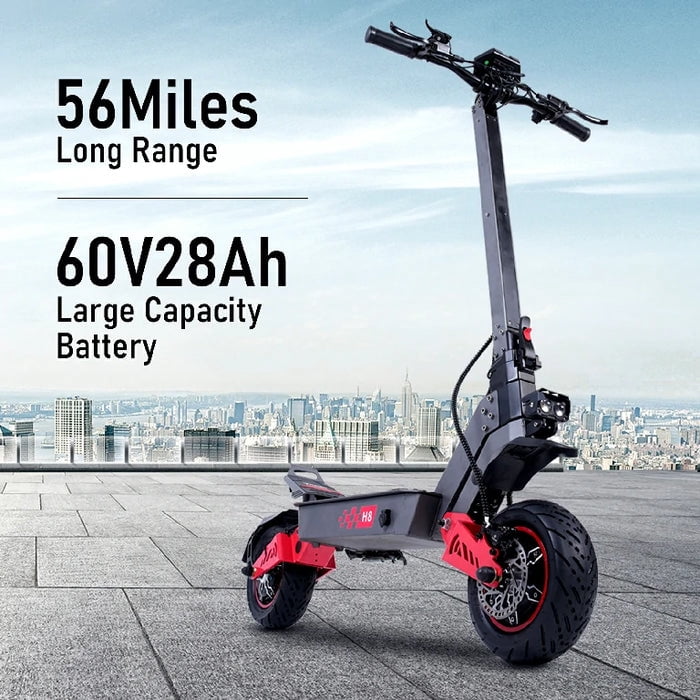 FREEBOY H8 Dual Motor Electric Scooter, 6000W, 60V 28Ah Battery, 50 mph Top Speed, 50–56 Mile Range, Dual Hydraulic Disc Brakes, 11" Off-Road Tires, IPX5 Waterproof, 330 lb Max Load
