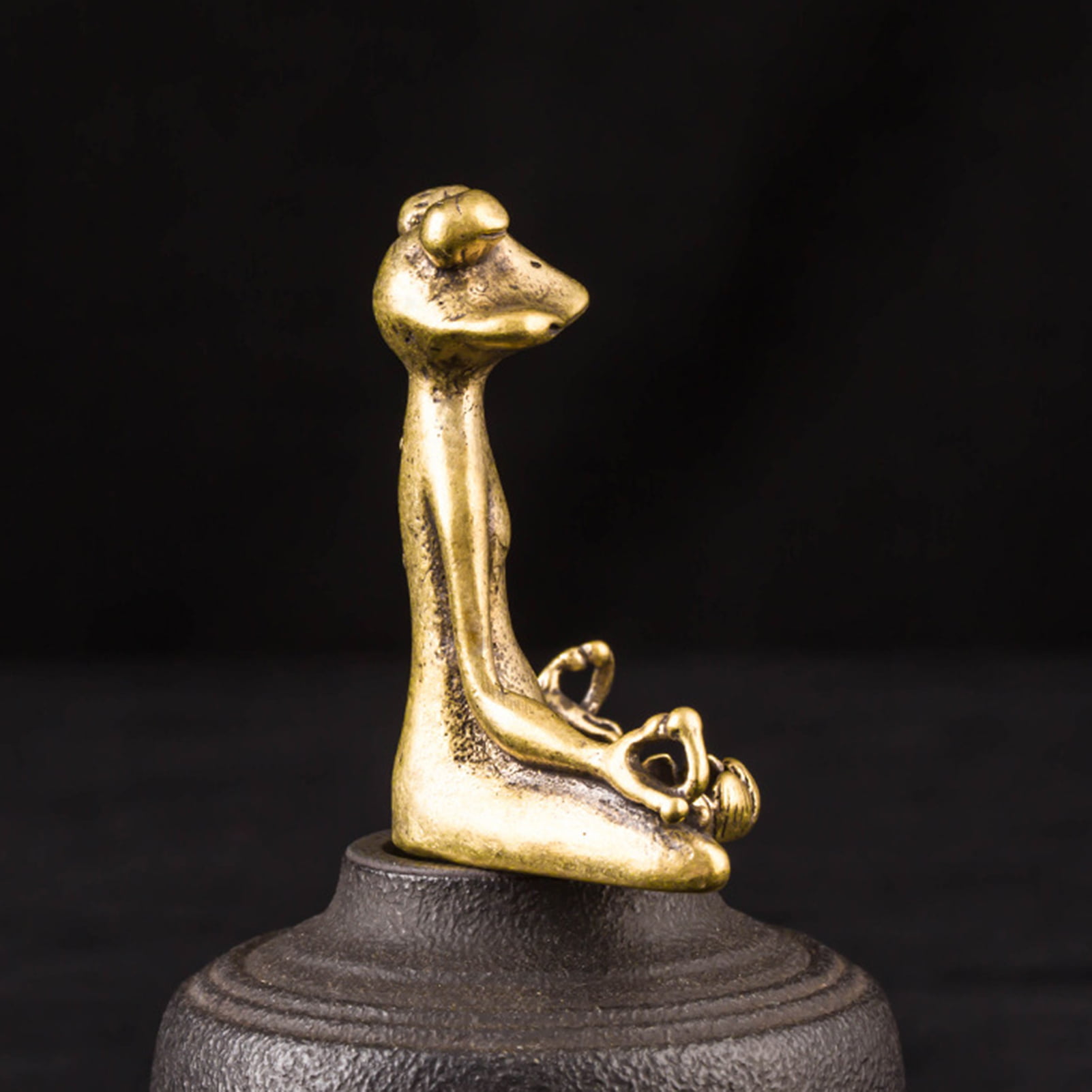 Antique Brass Meditation Frog Incense Cone Holder Plate Sculpture Statue Burner 