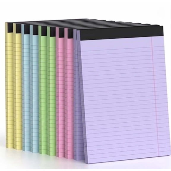 12 Pack 5" x 8" Colored Legal Pads, 30 Sheets Perforated Writing Notepads with Sturdy White Back
