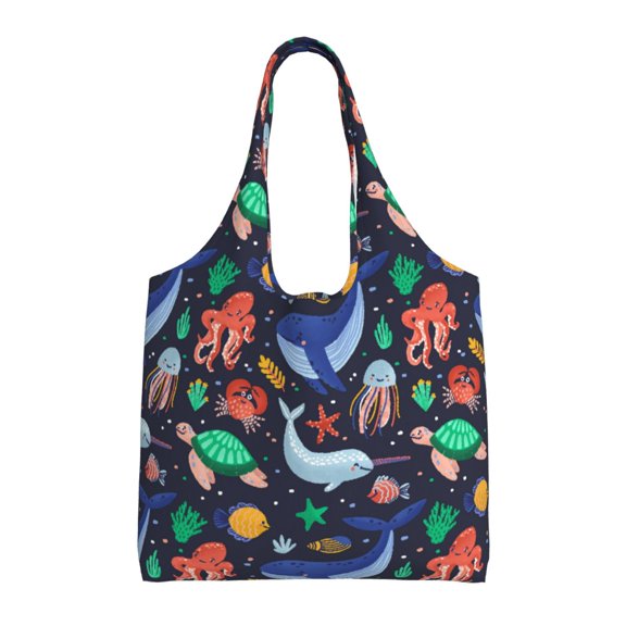 Xecao's The Underwater World Canvas Tote Bag is a versatile choice for women, serving as a stylish beach bag, shopping bag,and reusable grocery bag.