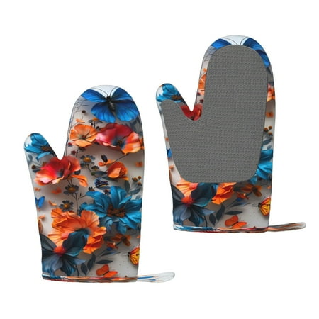 

Zeuib 3D Butterfly Print Oven Mitts Oven Gloves with Non-Slip Silicone Heat and Slip Resistant Cooking Mitt Set for Cooking and Baking (2 Count)