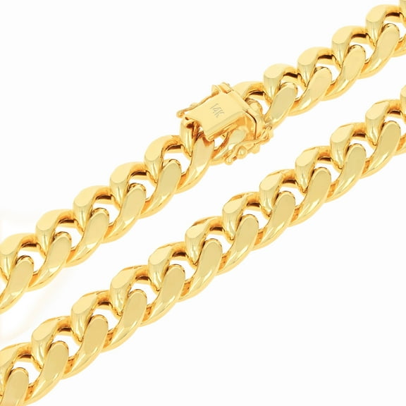 Nuragold 14k Real Yellow Gold Miami Cuban Lightweight Link 11mm Thick Chain Necklace (18"-30") Italian Jewelry for Men