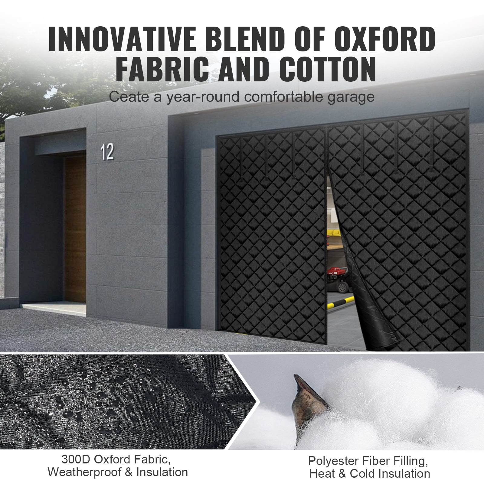 VEVOR Garage Door Screen for Winter, 9x7FT, Garage Door Insulation Kit, Magnetic Thermal Insulated Door Curtain with 300D Oxford Fabric Heavy Duty Weighted Bottom, Easy Assembly for Garage Door