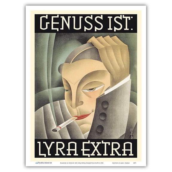Pleasure is (Genuss Ist) Lyra Extra Cigarettes - Vintage Advertising Poster by JPB c.1932 - Master Art Print (Unframed) 9in x 12in