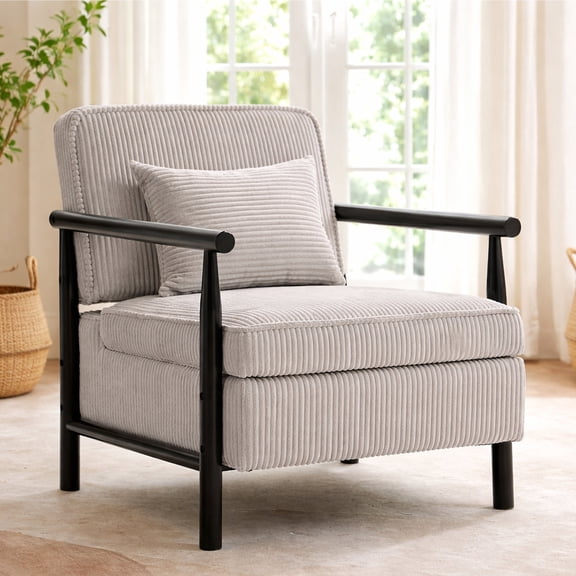 Legahome Accent Chair with Storage, Modern Upholstered Arm Chair for Living Room, Chenille Fabric Armchair with Solid Wood Frame, Single Sofa Chair Reading Chair, Antique Gray