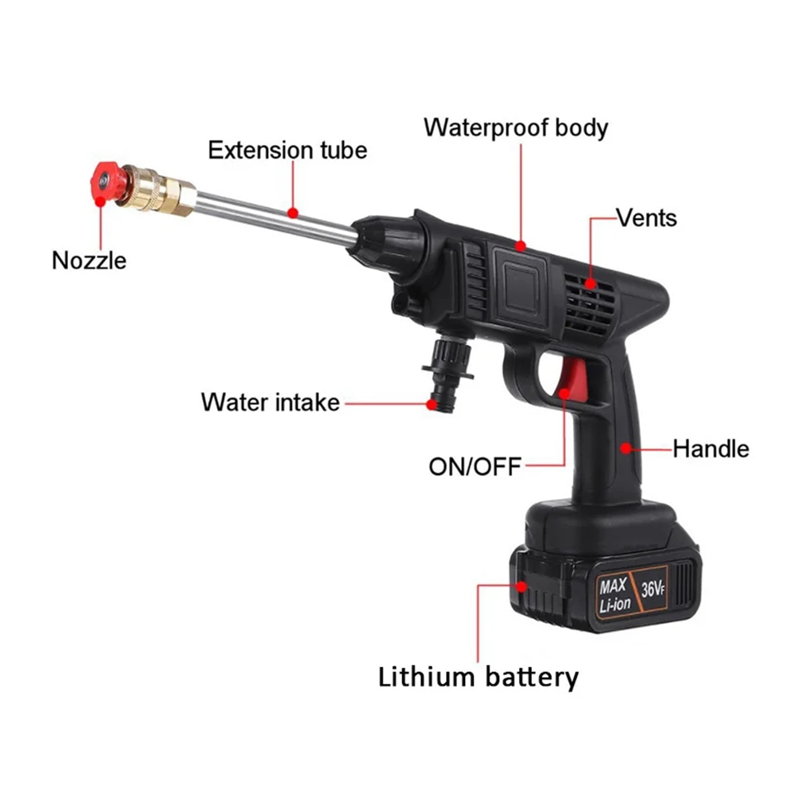 20000mAh Car Wash Washer Gun Cordless High Pressure Car Washer, Spray Recharable 2 Type Wash Gun Electric Water Gun Machine