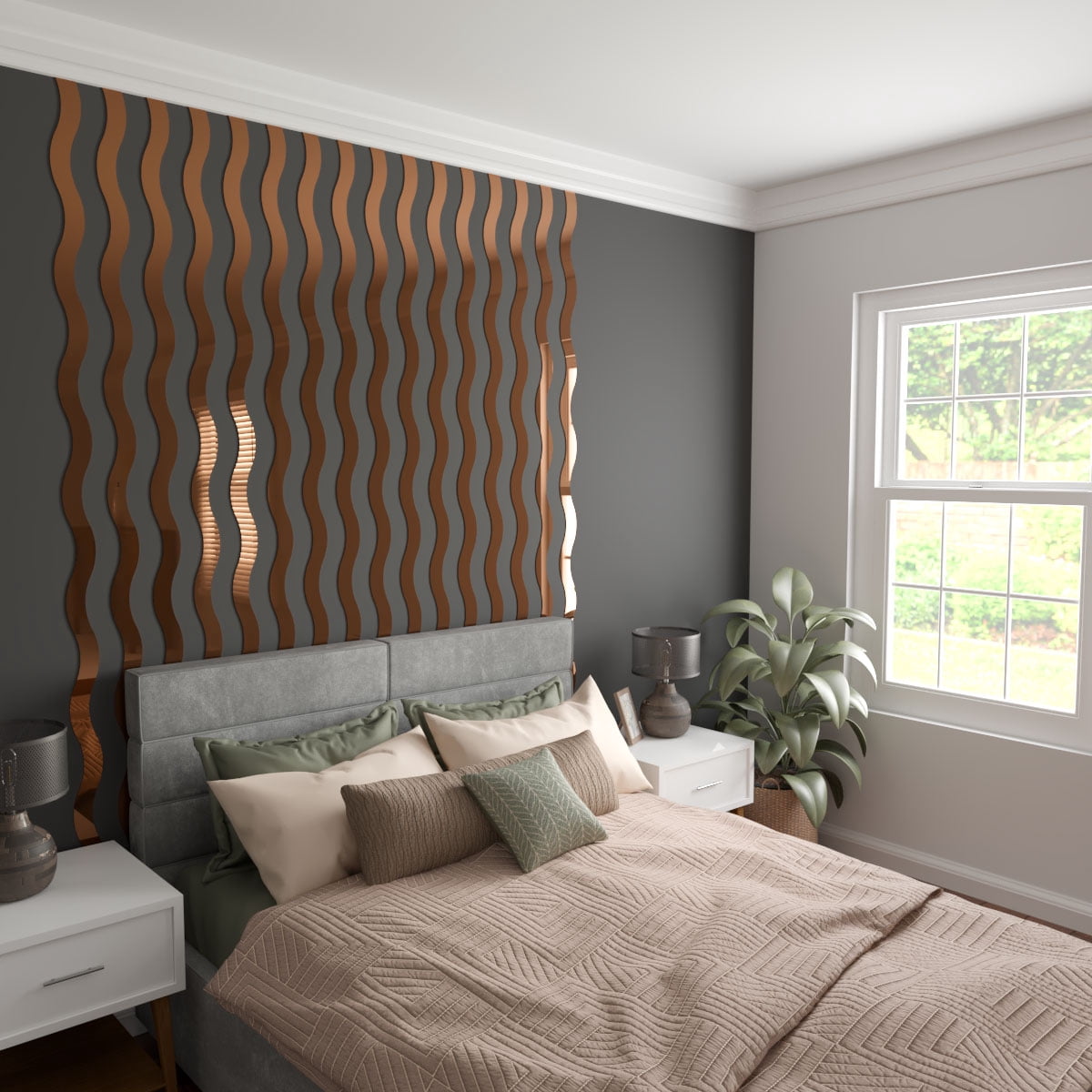 Ekena Millwork 47"H x 1/8"T Brazos Adjustable Acrylic Decorative Slat Wall Panel Kit, Bronze Mirror (contains 22 Slats)