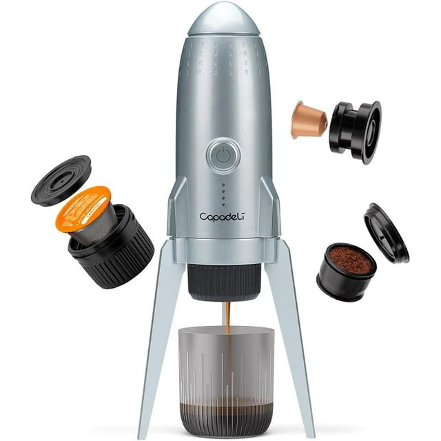 3 in 1 Portable Espresso Machine On the Go, Self-Heating Electric Espresso Maker, 19 Bar Mini Coffee Maker For Travel Camping and Hiking With Ground Coffee & NES PRESSO/DolceGusto Pod, Space Grey