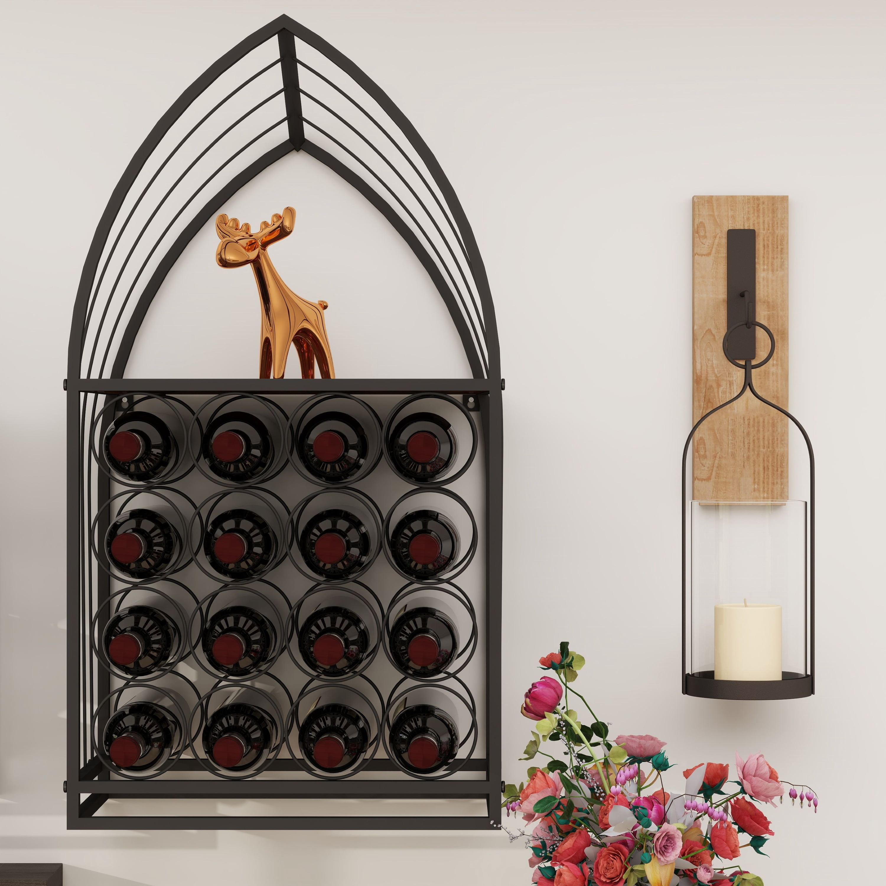 Boat Shaped Metal Wine Rack Set, Decorative Freestanding Bottle Holder, Sturdy Black Iron Wine Storage Organizer for Home Bar Kitchen Countertop Decor