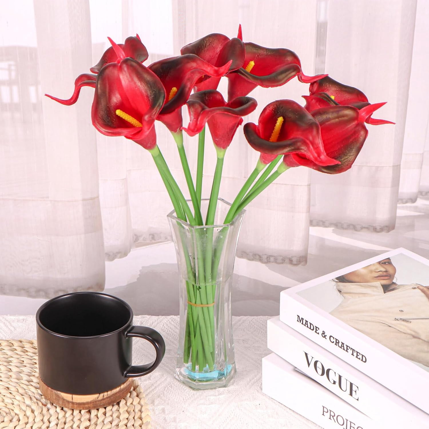 10pcs Calla Lily Artificial Flowers, Real Touch Fake Flowers Wedding Bouquet Home Party Decor Fall Floral Home Dining Room Office Decoration(Orange, 14" Tall).