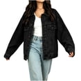thumbnail image 4 of Edvintorg Denim Jacket for Women Fall Winter Fashion Loose Casual Jean Jackets with Pocket Button Down Women's Clothes Black L, 4 of 8