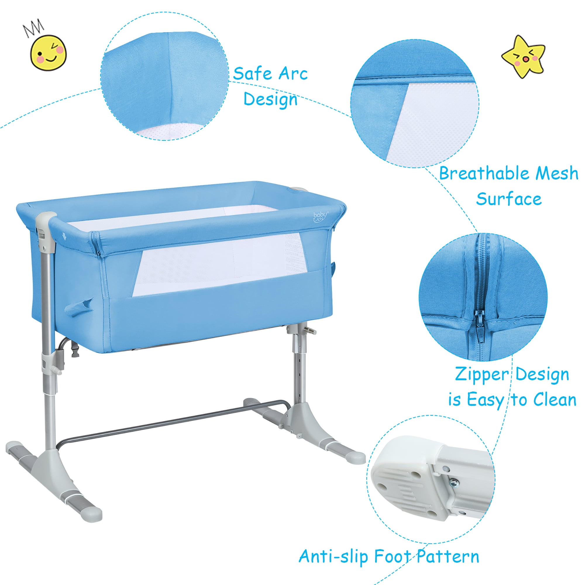 Costway Baby Playard Bassinet Bed Side Crib Infant Sleeper Breathable Mesh with Carrying Bag Blue