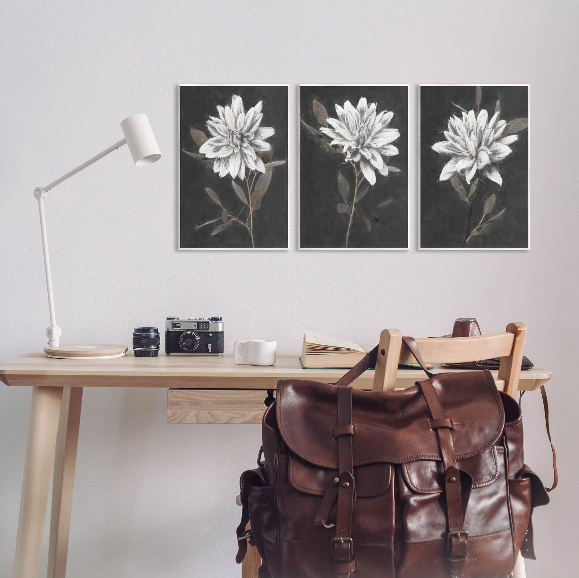 Stupell Industries Fable Lotus White Floral Bloom Graphic Art Unframed Art Print Wall Art, Set of 3, Design by Nina Blue