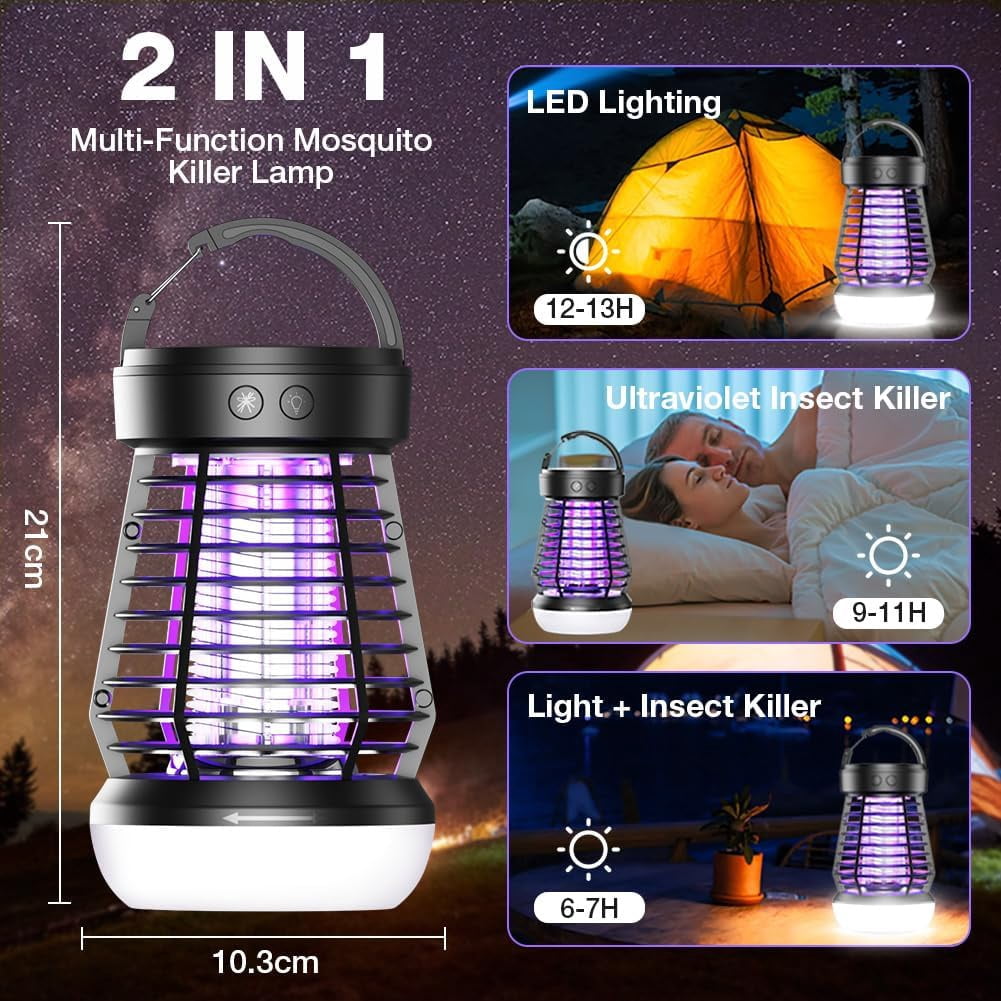 2026 Upgraded Fly Traps, Bug Zapper Outdoor Indoor, 3-in-1 Camping Lantern and Mosquito Zapper, 2000V Electric USB Rechargable Mosquitoes Kiler for Home, Camping, Patio, Backyard, Garden