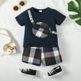 thumbnail image 3 of NZRVAWS 3T Baby Boys Outfits Set 4T Baby Boys Short Sleeve Top Plaid Shorts 2PCS Set Blue, 3 of 9