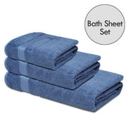 Melissa Linen Elegant Turkish Towels (Set of 3), Bath Sheet, Hand Towel, Washcloth, Marine Blue