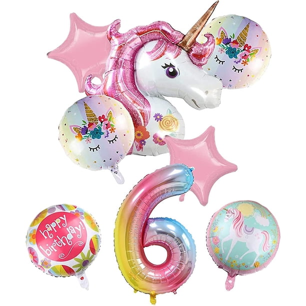Otro jardín decorativo Decoraciones para fiestas de unicornio de 6to cumpleaños, Globos de unicornio de 100 cm Decoraciones para fiestas de cumpleaños, Globos de aluminio para nacimiento de 6 año