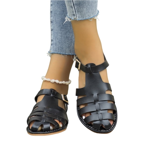 Dweltoz Flat Fisherman Sandals for Women Closed Toe Ankle Straps Gladiator Summer Beach Vacation Flats Soft Breathable Non-Slip Dressy Walking Shoes,Black 40
