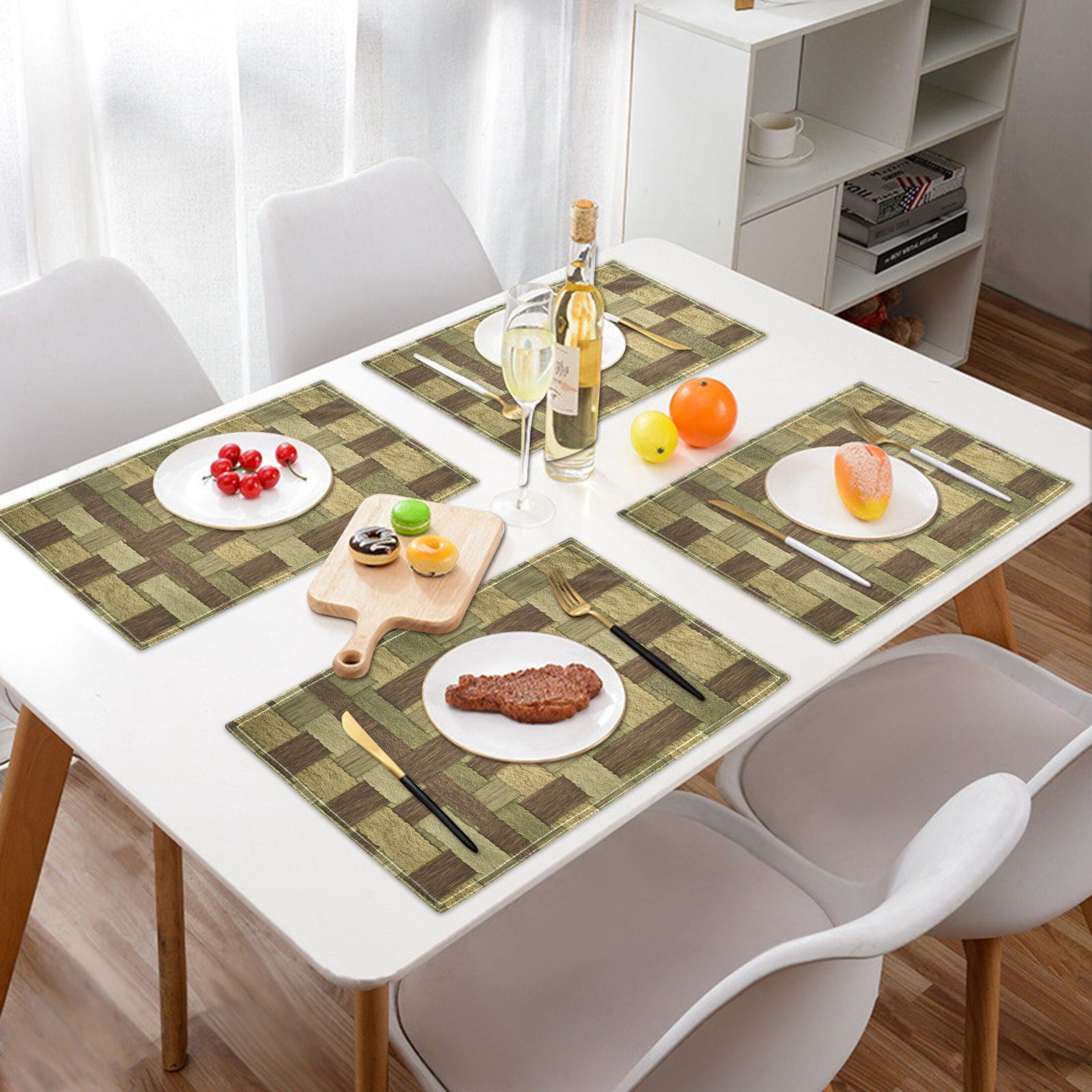 Wooden Texture Pattern Placemats Set of 6 Coffee Mats, Non Slip Backing 18x12 Inch for Home and Restaurants