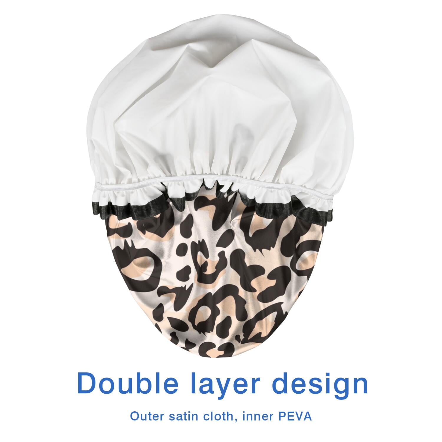 Shower Caps,Beige and Black Of Leopard Print Waterproof Shower Cap for Women 4 Pieces,Double Reusable Hair Cover for Shower PEVA Elastic Stretch Hem