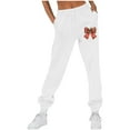thumbnail image 2 of successthop Christmas Sweatpant for Women Fleece Drawstring Sportpants ELastic Bow Printed Lightweight Joggers Trousers, 2 of 8