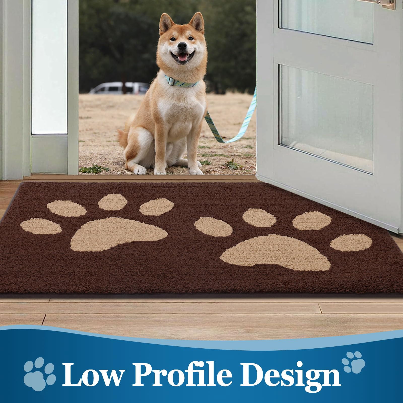 Smiry Dog Door Mats for Muddy Shoes and Paws, Non Slip Low-Profile Washable Indoor Doormats, Absorbent Dirt Trapper Entryway Rugs, 30"x20", Brown