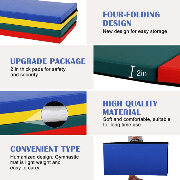 Dkelincs 4 x8 x2 Gymnastics Mat Thick Four Folding Panel Tumbling Mat Anti Tear Exercise Mats with Hook Loop Fastener Foldable Wrestling Mats Gym Yoga Mat for Kids Adult Walmart Business Supplies