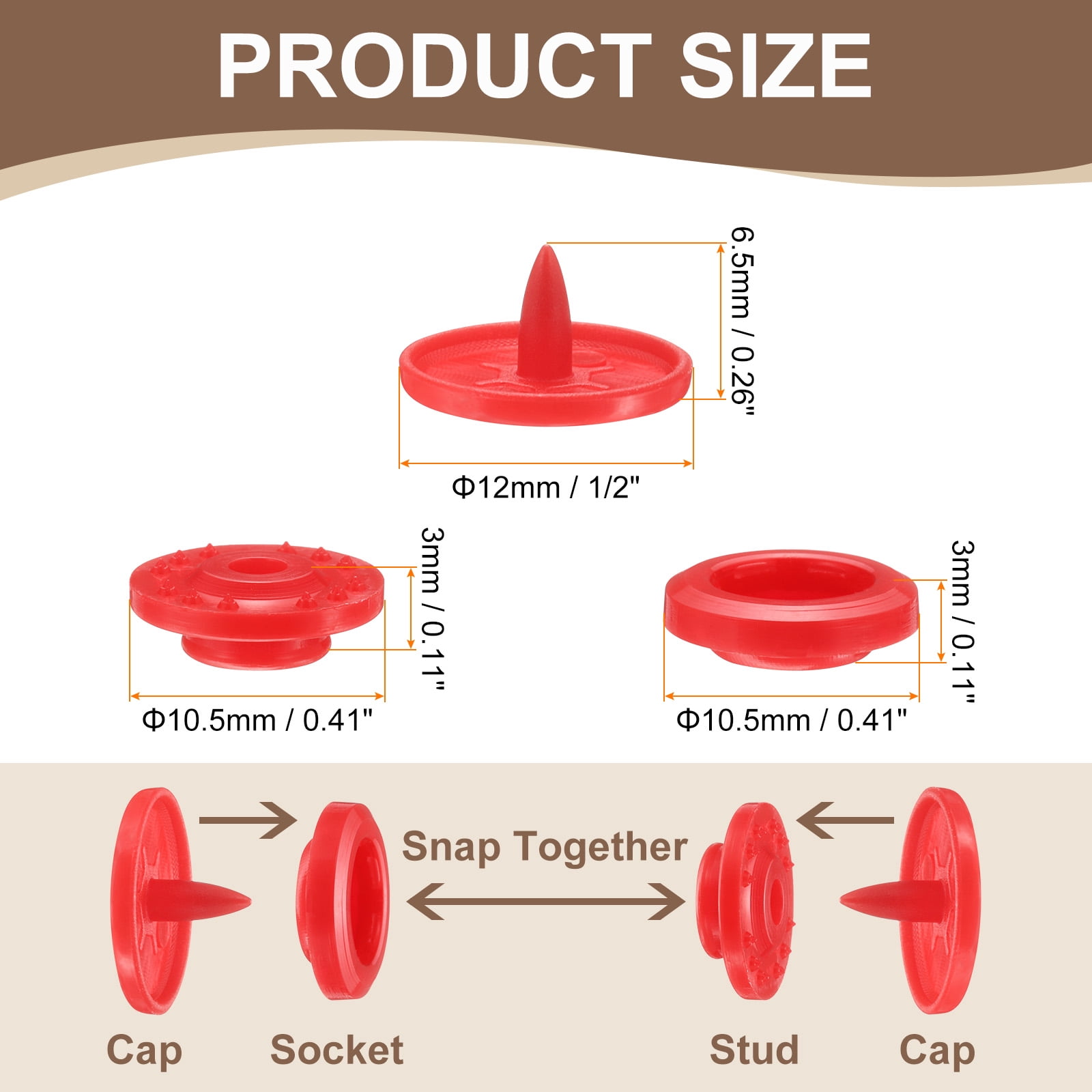 Uxcell 360 Set Plastic Snaps T5 Round Resin No-Sew Button Fasteners Kit for Clothing Sewing, Red
