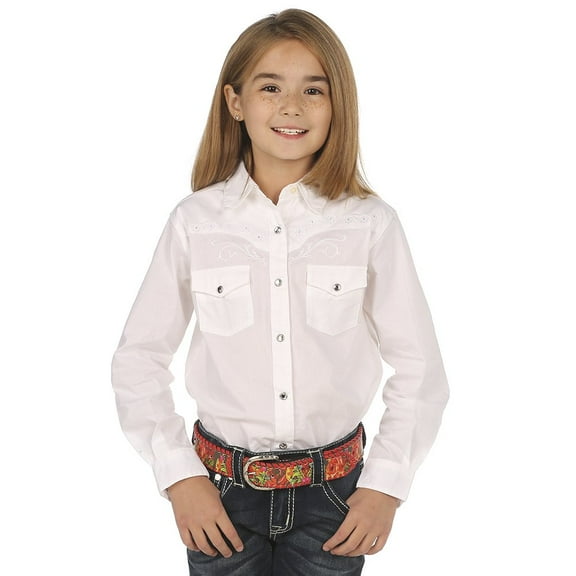 Girls' White Tonal Yoke Embellished Shirt - Gw7001w