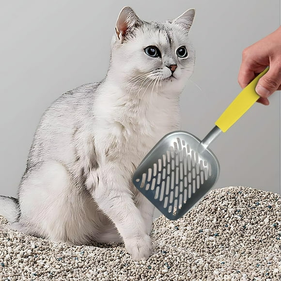 Pala de Arena para Gatos de Acero Inoxidable | Pala de tamiz de metal de alta resistencia con agujeros de malla fina | Resistente a la corrosión, duradero, fácil eliminación de residuos, mango
