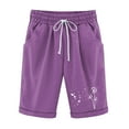 thumbnail image 2 of Pxkloy Womens Shorts Knee Length,Summer Bermuda Shorts for Women Dandelion Lounge Shorts Cotton Linen Casual High Waist Drawstring Long Shorts with Pockets Purple,S, 2 of 4