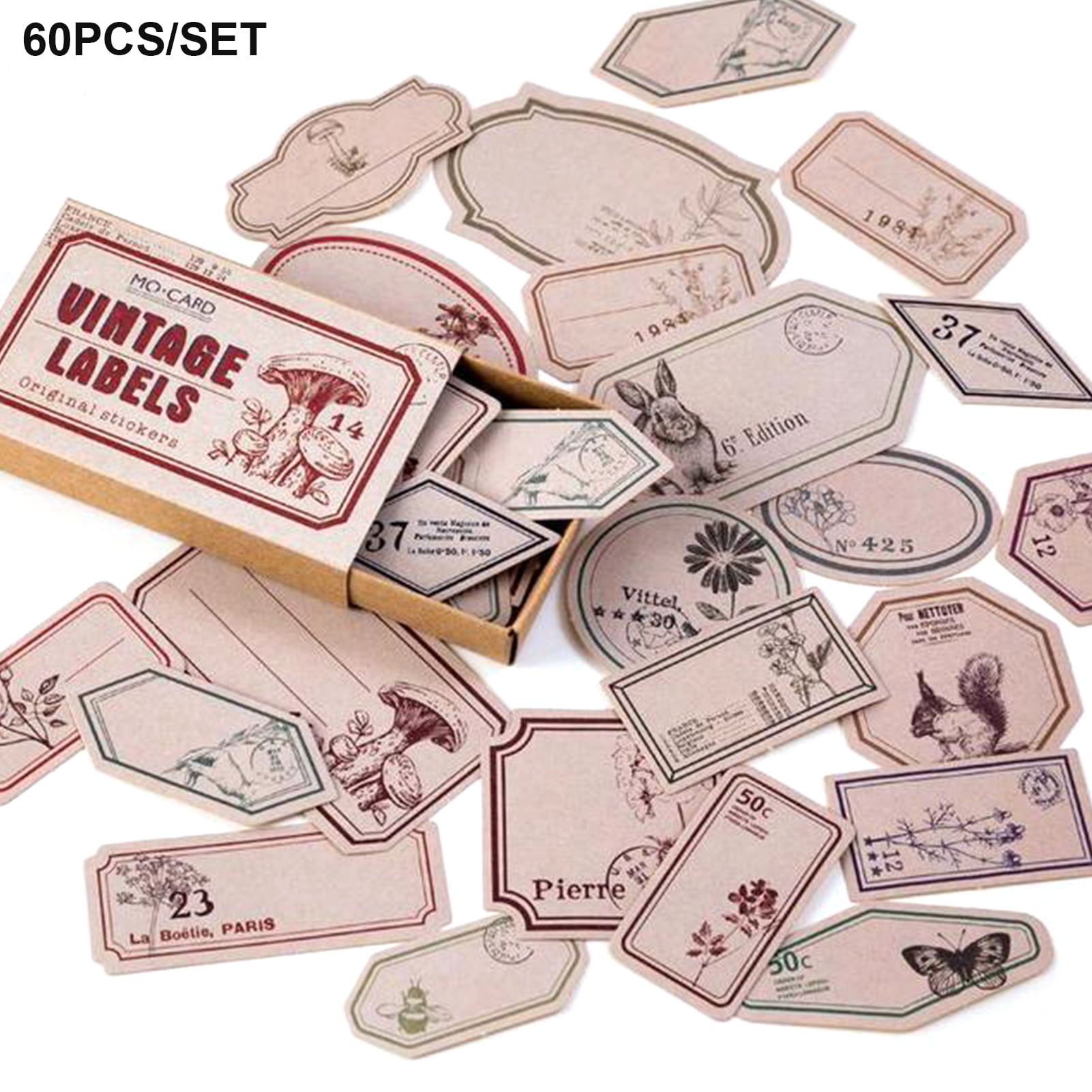 60Pcs/Box Retro Multi-function Paper Sticker Decor Diary Scrapbooking Labels e
