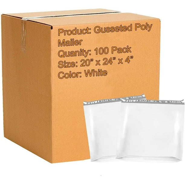 100 Pack Large Poly Mailers 20 x 24 x 4 Gusseted Poly Mailer. XXLarge