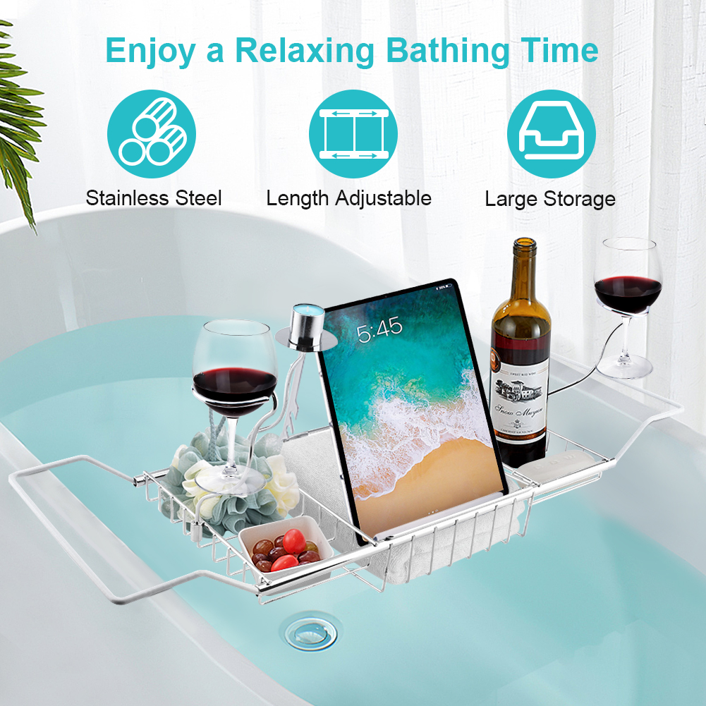 QIILU 1Pcs Bathroom Bath Shower Tub Bathtub Caddy Storage Organizer