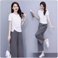 thumbnail image 3 of Traje de mujer de verano nuevo de alta gama elegante casual moda elegante anti-envejecimiento adelgazante pantalones de pierna ancha conjunto de dos piezas, 3 of 4